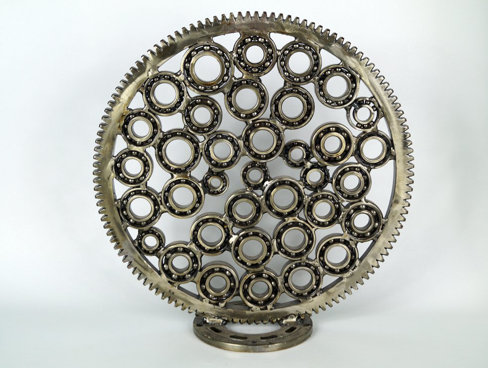 Abstract art sculpture made of ball bearings
