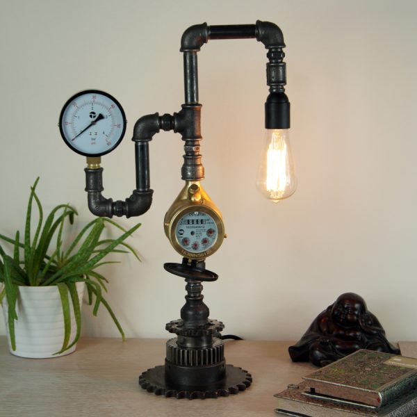 Steampunk style black iron pipe lamp