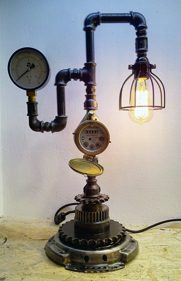 Steampunk style black iron pipe lamp