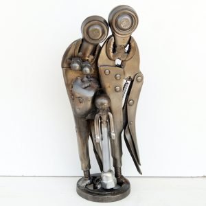 metal figurative family sculpture