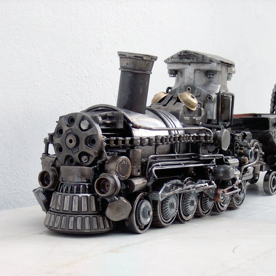 Mini Train Hand Crafted Recycled Metal Art Sculpture Figurine