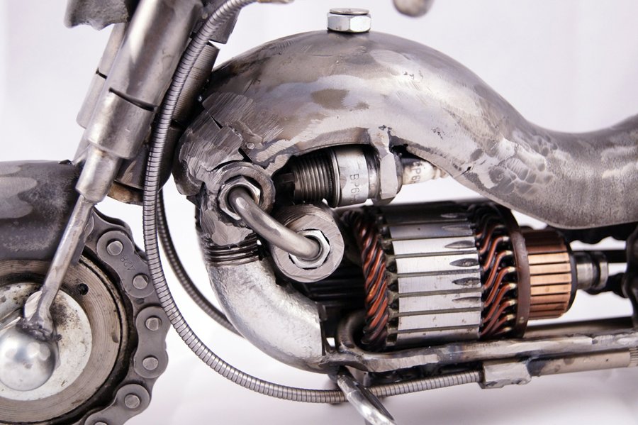 Metal motorcycle art sculpture