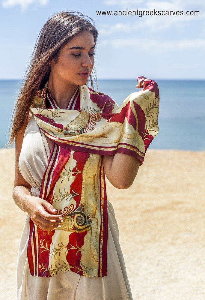 Wearing a scarf / 100% silk printed scarf in Greece