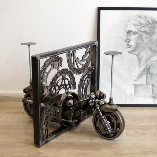 Metal industrial table motorcycle decor